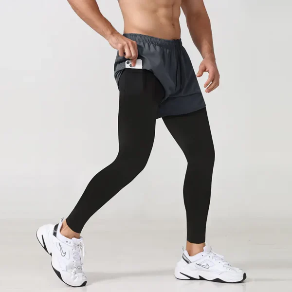 Men's Fake Two Pieces Outdoor Summer Sport Running Training Fitness Elastic Fishing Pants Quick-drying Trousers - Image 3