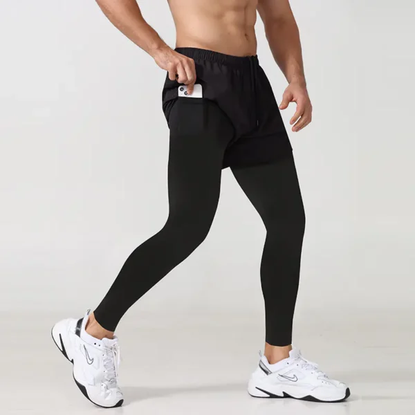 Men's Fake Two Pieces Outdoor Summer Sport Running Training Fitness Elastic Fishing Pants Quick-drying Trousers - Image 2