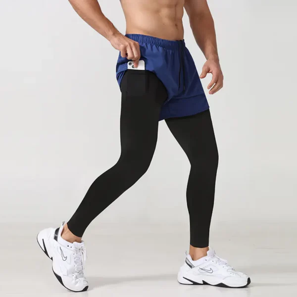 Men's Fake Two Pieces Outdoor Summer Sport Running Training Fitness Elastic Fishing Pants Quick-drying Trousers - Image 4