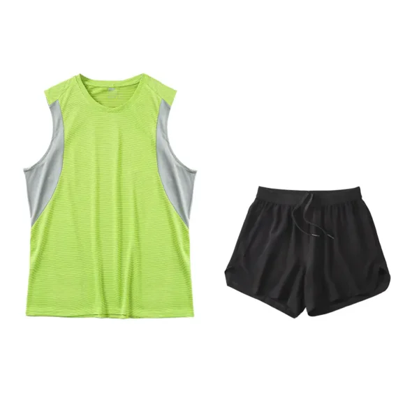 Spring and summer sports and leisure suit men's quick dry breathable sleeveless round neck marathon running fitness suit men's models - Image 4