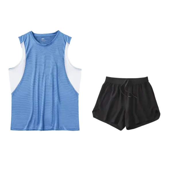 Spring and summer sports and leisure suit men's quick dry breathable sleeveless round neck marathon running fitness suit men's models - Image 3