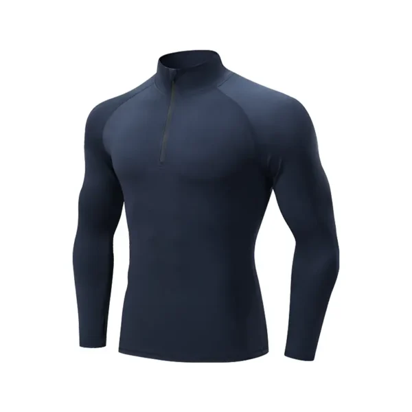 Standing collar zipper sports quick dry fitness clothing men's spring outdoor running training casual long-sleeved tights men - Image 3