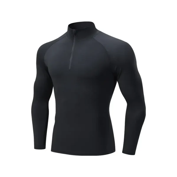 Standing collar zipper sports quick dry fitness clothing men's spring outdoor running training casual long-sleeved tights men - Image 9