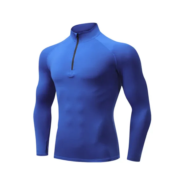 Standing collar zipper sports quick dry fitness clothing men's spring outdoor running training casual long-sleeved tights men - Image 6