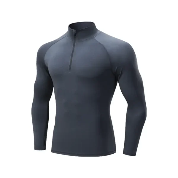 Standing collar zipper sports quick dry fitness clothing men's spring outdoor running training casual long-sleeved tights men - Image 4