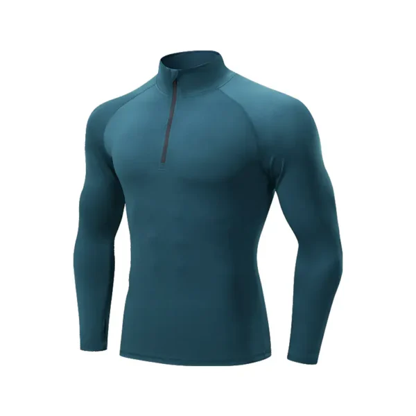 Standing collar zipper sports quick dry fitness clothing men's spring outdoor running training casual long-sleeved tights men - Image 5