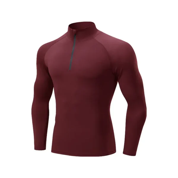 Standing collar zipper sports quick dry fitness clothing men's spring outdoor running training casual long-sleeved tights men - Image 2