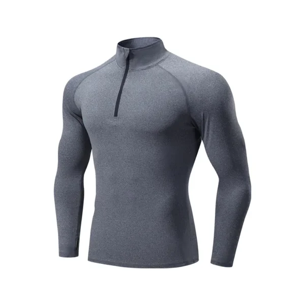 Standing collar zipper sports quick dry fitness clothing men's spring outdoor running training casual long-sleeved tights men - Image 7