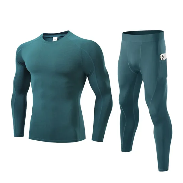 Fitness sports tights suit men's outdoor running basketball training clothes high elasticity and quick drying bottoming long-sleeved trousers - Image 2