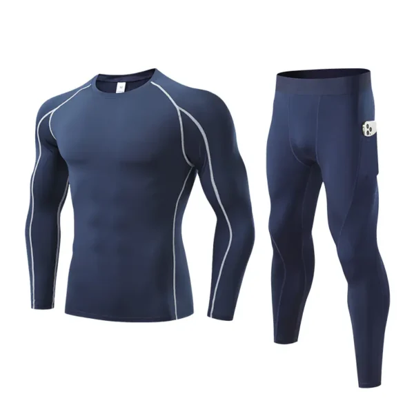 Fitness sports tights suit men's outdoor running basketball training clothes high elasticity and quick drying bottoming long-sleeved trousers - Image 4