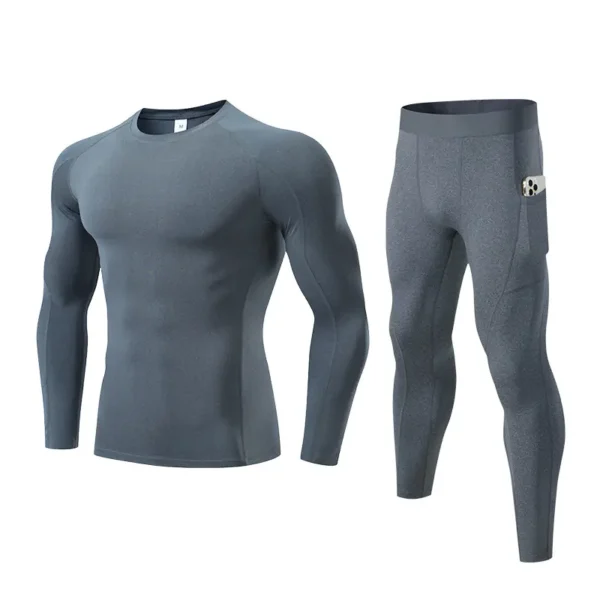 Fitness sports tights suit men's outdoor running basketball training clothes high elasticity and quick drying bottoming long-sleeved trousers - Image 3