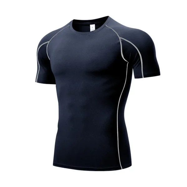 Fitness clothing men's PRO tight short-sleeved T-shirt marathon running sports elastic fast drying clothes training clothes - Image 4