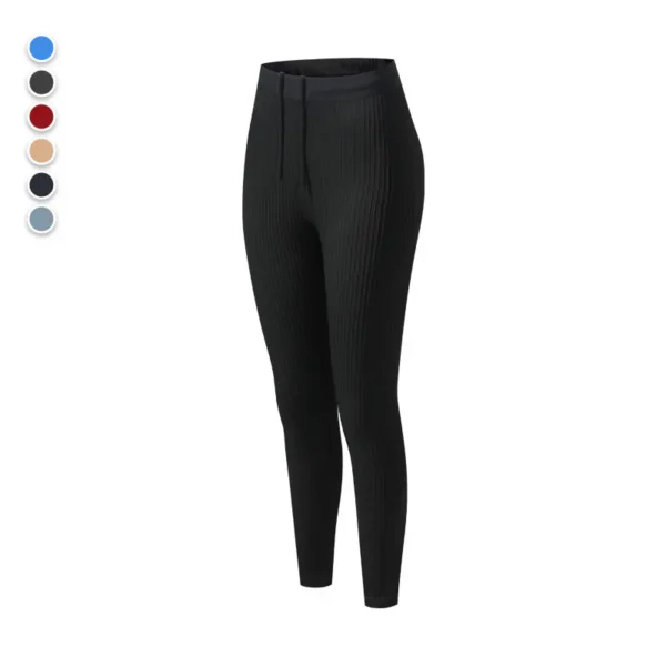 Women's Threaded Tight Compression Pants Athletic Marathon Quick Dry Breathable Sweat Conductive Cell Phone Pocket Sports Training Pants - Image 2