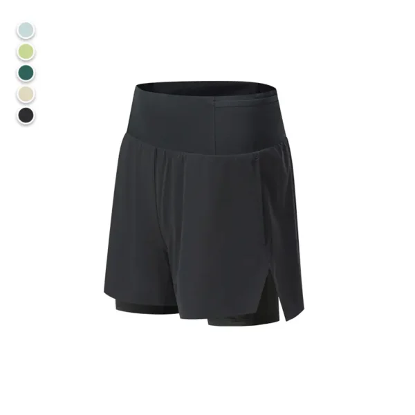 Yoga Shorts Fake Two Piece Three Running Sports Shorts Women's Back Waist Pocket Lining Anti-Shine Pants Marathon - Image 2