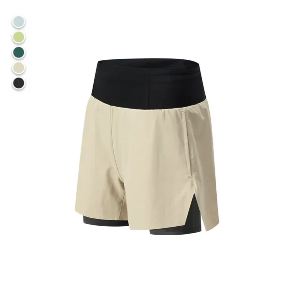 Yoga Shorts Fake Two Piece Three Running Sports Shorts Women's Back Waist Pocket Lining Anti-Shine Pants Marathon - Image 3