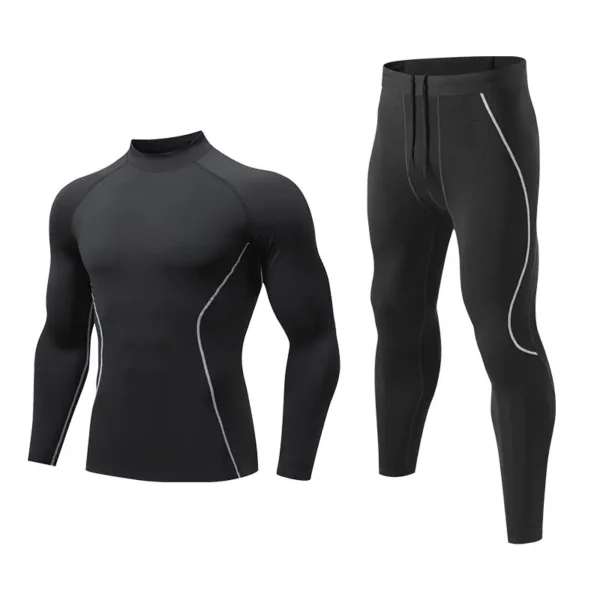 Fall and winter padded men's tight fitness clothing suit basketball quick dry high elastic bottoming outdoor running fitness training clothes - Image 2